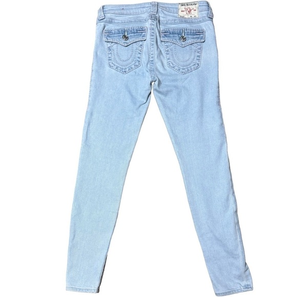 Womens True Religion Jeans Halle Light Blue Denim with Pink Stitching Size 28 - Picture 3 of 16